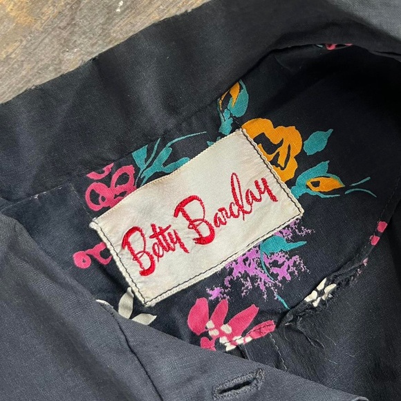 50s Vintage Betty Barclay Cute Floral Black Cotton Cottage Dress XS Small 2 4 6 - Picture 5 of 5